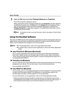 Page 34Basic Printing
30
3Open the File
FileFile File menu and select Printing Preferences
Printing PreferencesPrinting Preferences Printing Preferences (or Properties
PropertiesProperties Properties).
The printer properties dialog box opens.
When opening the printer properties dialog box from Properties, the tabs related to 
the Windows function (e.g., the Ports tab, or the Details tab) are displayed. These 
tabs are not displayed, when the printer properties dialog box is opened from 
Printing Preferences or...