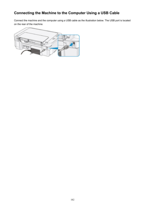 Page 182Connecting the Machine to the Computer Using a USB CableConnect the machine and the computer using a USB cable as the illustration below. The USB port is located
on the rear of the machine.182 