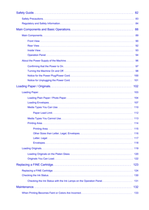 Page 3Safety Guide. . . . . . . . . . . . . . . . . . . . . . . . . . . . . . . . . . . . . . . . . . . . . . . . . . . . . . . . . . . .   82Safety Precautions. . . . . . . . . . . . . . . . . . . . . . . . . . . . . . . . . . . . . . . . . . . . . . . . . . . . . . . . . . . . . . . . . .  83
Regulatory and Safety Information. . . . . . . . . . . . . . . . . . . . . . . . . . . . . . . . . . . . . . . . . . . . . . . . . . . . .   84
Main Components and Basic Operations. . . . . . . . . . . . . . . . . . . ....