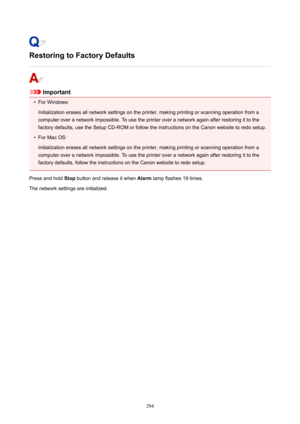 Page 284RestoringtoFactoryDefaults
Important
