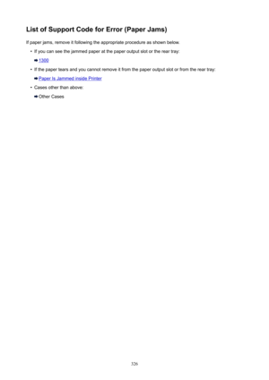 Page 326ListofSupportCodeforError(PaperJams)Ifpaperjams,removeitfollowingtheappropriateprocedureasshownbelow.