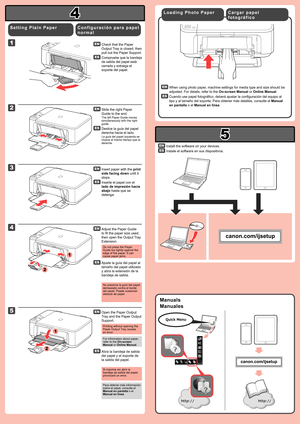 Page 3
4

5

1

2

3

4

5

1

2

1

2

Compruebe que la bandeja 
de salida del papel está 
cerrada y extraiga el 
soporte del papel.
Deslice la guía del papel 
derecha hacia el lado.
La guía del papel izquierda se mueve al mismo tiempo que la derecha.
Abra la bandeja de salida 
del papel y el soporte de 
la salida del papel.
Inserte el papel con el 
lado de impresión hacia 
abajo hasta que se 
detenga.
Ajuste la guía del papel al 
tamaño del papel utilizado 
y abra la extensión de la 
bandeja de salida....