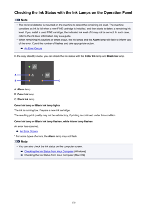 Page 170Checking the Ink Status with the Ink Lamps on the Operation Panel
Note
