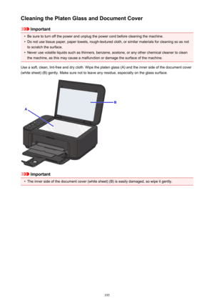 Page 195Cleaning the Platen Glass and Document Cover
Important
