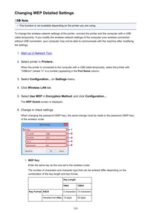 Page 250Changing WEP Detailed Settings
Note
