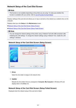 Page 297Network Setup of the Card Slot Screen
Note
