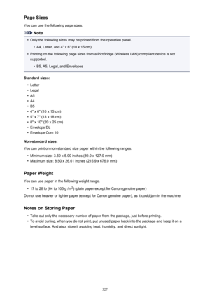 Page 327Page Sizes
You can use the following page sizes.
Note
