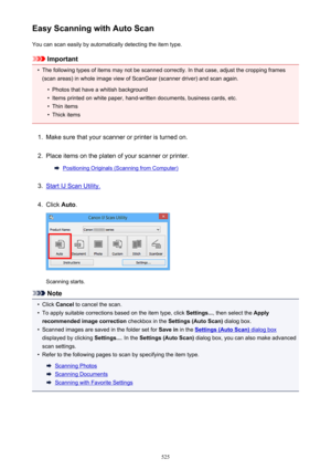 Page 525Easy Scanning with Auto ScanYou can scan easily by automatically detecting the item type.
Important
