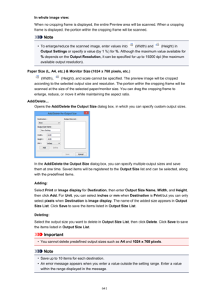 Page 641In whole image view:
When no cropping frame is displayed, the entire Preview area will be scanned. When a cropping
frame is displayed, the portion within the cropping frame will be scanned.
Note
