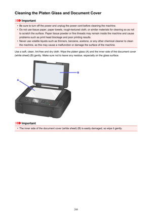 Page 208Cleaning the Platen Glass and Document Cover
Important
