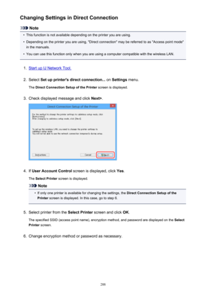 Page 288Changing Settings in Direct Connection
Note
