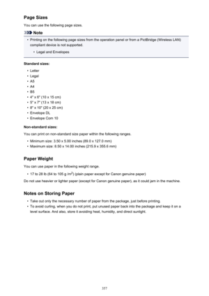 Page 357Page Sizes
You can use the following page sizes.
Note
