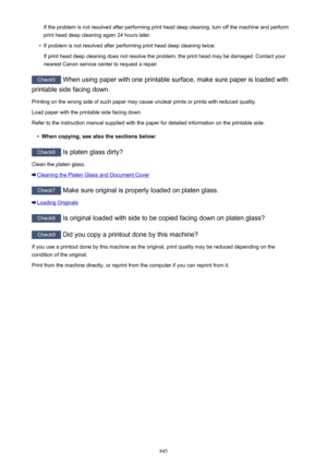 Page 845If the problem is not resolved after performing print head deep cleaning, turn off the machine and performprint head deep cleaning again 24 hours later.