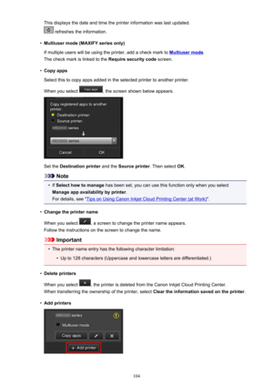 Page 104This displays the date and time the printer information was last updated.
 refreshes the information.
