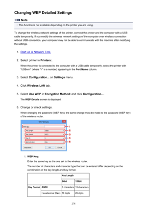 Page 278Changing WEP Detailed Settings
Note
