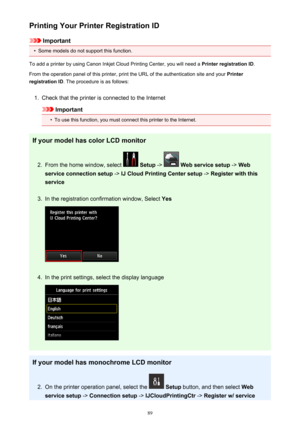 Page 89Printing Your Printer Registration ID
Important
