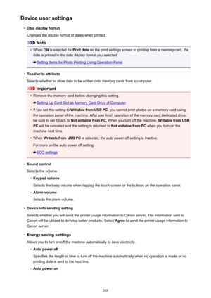 Page 268Device user settings