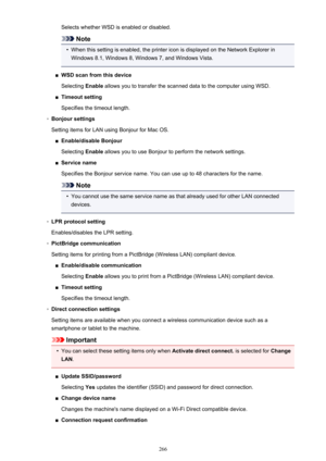 Page 266Selects whether WSD is enabled or disabled.
Note
