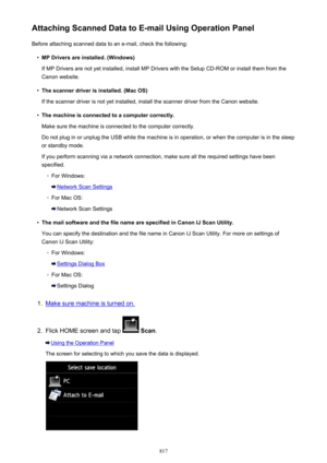 Page 817Attaching Scanned Data to E-mail Using Operation PanelBefore attaching scanned data to an e-mail, check the following: