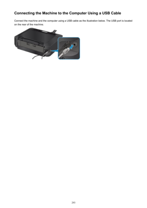 Page 293Connecting the Machine to the Computer Using a USB CableConnect the machine and the computer using a USB cable as the illustration below. The USB port is located
on the rear of the machine.293 