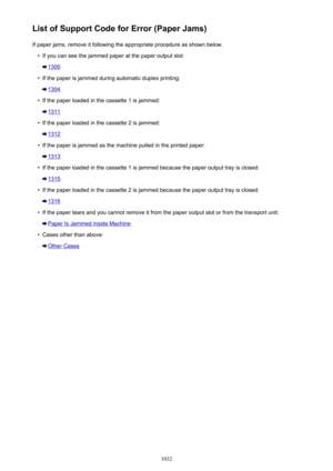 Page 1032List of Support Code for Error (Paper Jams)If paper jams, remove it following the appropriate procedure as shown below.