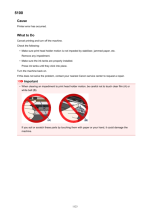 Page 11235100Cause
Printer error has occurred.
What to Do Cancel printing and turn off the machine.
Check the following: