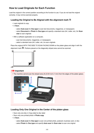 Page 195How to Load Originals for Each FunctionLoad the original in the correct position according to the function to use. If you do not load the original
correctly, it may not be scanned properly.
Loading the Original to Be Aligned with the alignment mark 