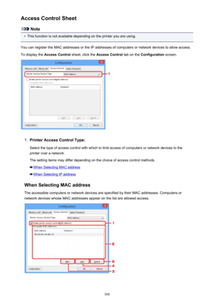 Page 360Access Control Sheet
Note
