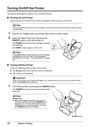 Page 1210Before Printing
Turning On/Off the Printer
This section describes the method to turn on/off the printer.
