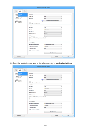 Page 6736.
Select the application you want to start after scanning in Application Settings.
673 