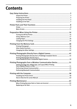 Page 31
Contents
Easy Setup Instructions .................................................................................. 3
Unpack the Printer ........................................................................................................ 3
Preparing the Printer..................................................................................................... 4
Installing the Print Head................................................................................................ 5
Installing an...