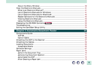 Page 66
About the Menu Window .........................................................................................39
View the Electronic Manuals .......................................................................................41
What is an Electronic Manual? .................................................................................41
List of Electronic Manuals for Windows ..................................................................41
List of Electronic Manuals for Macintosh...