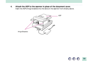 Page 5858
aaaaaaaaaaaaaaaaaaaaaaaaaaaaaaaaaaaaaaaaaaaaaaaaa
4. Attach the ADF to the scanner in place of the document cover.
Insert the ADFs hinge brackets into the slots on the scanner from directly above.
ADF
Hinge Brackets 