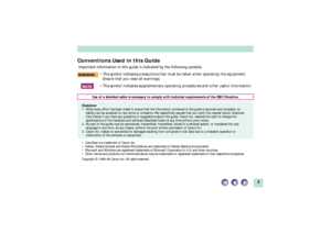 Page 44
Conventions Used in this Guide Important information in this guide is indicated by the following symbols.
¥ This symbol indicates precautions that must be taken when operating the equipment.
Ensure that you read all warnings.¥ This symbol indicates supplementary operating procedures and other useful information.
Use of a shielded cable is necessary to comply with technical requirements of the EMC Directive.
Disclaimer
1. While every effort has been made to ensure that the information contained in this...