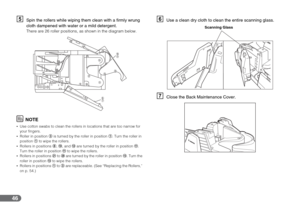 Page 4646
ESpin the rollers while wiping them clean with a firmly wrung 
cloth dampened with water or a mild detergent.
There are 26 roller positions, as shown in the diagram below.
NOTE
•Use cotton swabs to clean the rollers in locations that are too narrow for 
your fingers.
•Roller in position C is turned by the roller in position A. Turn the roller in 
position A to wipe the rollers.
•Rollers in positions H, J, and L are turned by the roller in position K. 
Turn the roller in position K to wipe the...