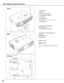 Page 88
Back
qFocus Ring
wSpeaker
ePower Cord Connector
rInfrared Remote Receiver
tZoom Lever
yProjection Lens
uLens Cover(See page 50 for attaching.)
iAir Intake Vent
oTop Controls and Indicators
!0Air Intake Vent
!1Terminals and Connectors
!2Air Intake Vent (back and bottom)
!3Air Filter
!4Adjustable Feet
!5Lamp Cover
!6Exhaust Vent
!6o!0!1
CAUTION
Hot air is exhausted from the exhaust vent.
Do not put heat-sensitive objects near this
side.
erty
q
ui
Front
Part Names and Functions
!2!3!4
!2
Bottom
!5
w 