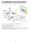 Page 2011
This section describes how to set up your projector and how to connect video and audio sources.
2. Installation and Connections
Your projector is simple to set up and use. But before you get started, you must first:
	 Set up a screen and the projector. See page 12.

 Connect your computer or video equipment to the projector. See pages 14 to 18.
 Connect the supplied power cord. See page 19.
NOTE: Ensure that the power cord and any other cables are disconnected before moving the projector. When moving...