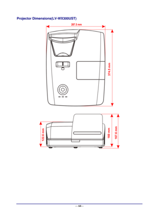 Page 70 
— 64— 
Projector Dimensions(LV-WX300UST) 
   