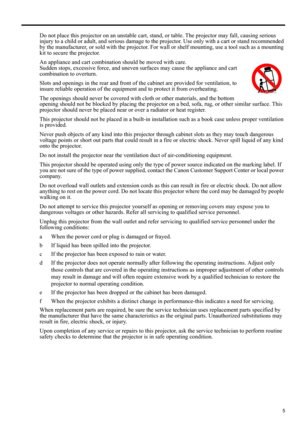 Page 55
ENGLISH
Do not place this projector on an unstable cart, stand, or table. The projector may fall, causing serious 
injury to a child or adult, and serious damage to the projector. Use only with a cart or stand recommended 
by the manufacturer, or sold with the projector. For wall or shelf mounting, use a tool such as a mounting 
kit to secure the projector.
An appliance and cart combination should be moved with care.
Sudden stops, excessive force, and uneven surfaces may cause the appliance and cart...