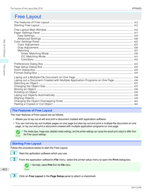 Page 412Free Layout
Free Layout
The Features of Free Layout ............................................................................................................................................ 412
Starting Free Layout ............................................................................................................................................................ 412
Free Layout Main Window...