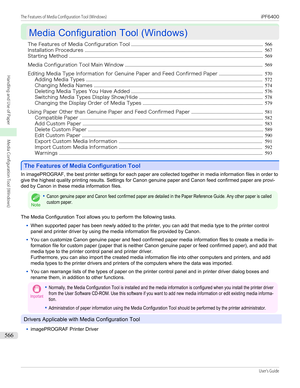 Page 566Media Configuration Tool (Windows)
Media Configuration Tool (Windows)
The Features of Media Configuration Tool ................................................................................................................ 566
Installation Procedures ....................................................................................................................................................... 567
Starting Method...