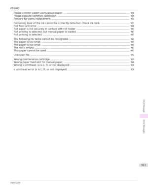 Page 913Please commn calibrt using above paper. ..................................................................................................................926
Please execute common calibration. ............................................................................................................................ 926
Prepare for parts replacement. ...................................................................................................................................... 932
Remaining level...