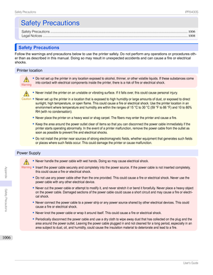 Page 1006SafetyPrecautionsSafetyPrecautions
SafetyPrecautions ..............................................................................................................................................1006
LegalNotices ...................................................................................................................................................... 1008
Safety PrecautionsSafety Precautions...