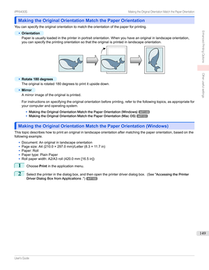 Page 149Making the Original Orientation Match the Paper OrientationMaking the Original Orientation Match the Paper Orientation
Youcanspecifytheoriginalorientationtomatchtheorientationofthepaperforprinting.
