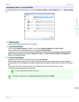 Page 177ICC Matching ModeandHost ICM Mode
Thefollowingoptionsareavailablewhenyouselect ICC Matching ModeorHost ICM Mode intheAMatching Mode
list.
