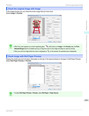 Page 269Check the original image with ImageCheck the original image with Image
Intheimagepreviewyoucanchecktheentireimagethatyouhaveinput.
Select ImageinPreview .
Note
