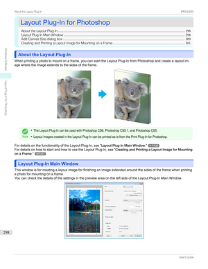 Page 298LayoutPlug-InforPhotoshopLayoutPlug-InforPhotoshop
AbouttheLayoutPlug-In ......................................................................................................................................298
LayoutPlug-InMainWindow ................................................................................................................................ 298
AddCanvasSizedialogbox...