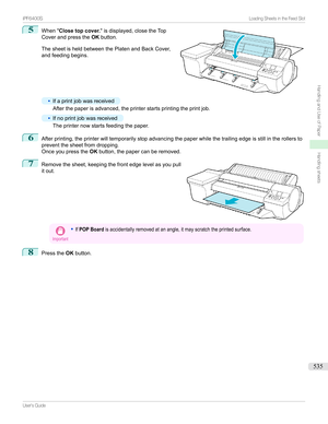 Page 5355
When" Close top cover. "isdisplayed,closetheTop
Coverandpressthe OKbutton.
ThesheetisheldbetweenthePlatenandBackCover, andfeedingbegins.