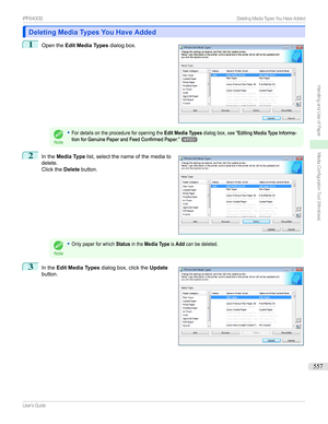 Page 557Deleting Media Types You Have AddedDeleting Media Types You Have Added
1

Openthe Edit Media Types dialogbox.
Note
