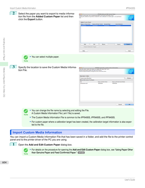 Page 6042
Selectthepaperyouwanttoexporttomediainforma-
tionfilefromthe Added Custom Paper listandthen
clickthe Exportbutton.Note
